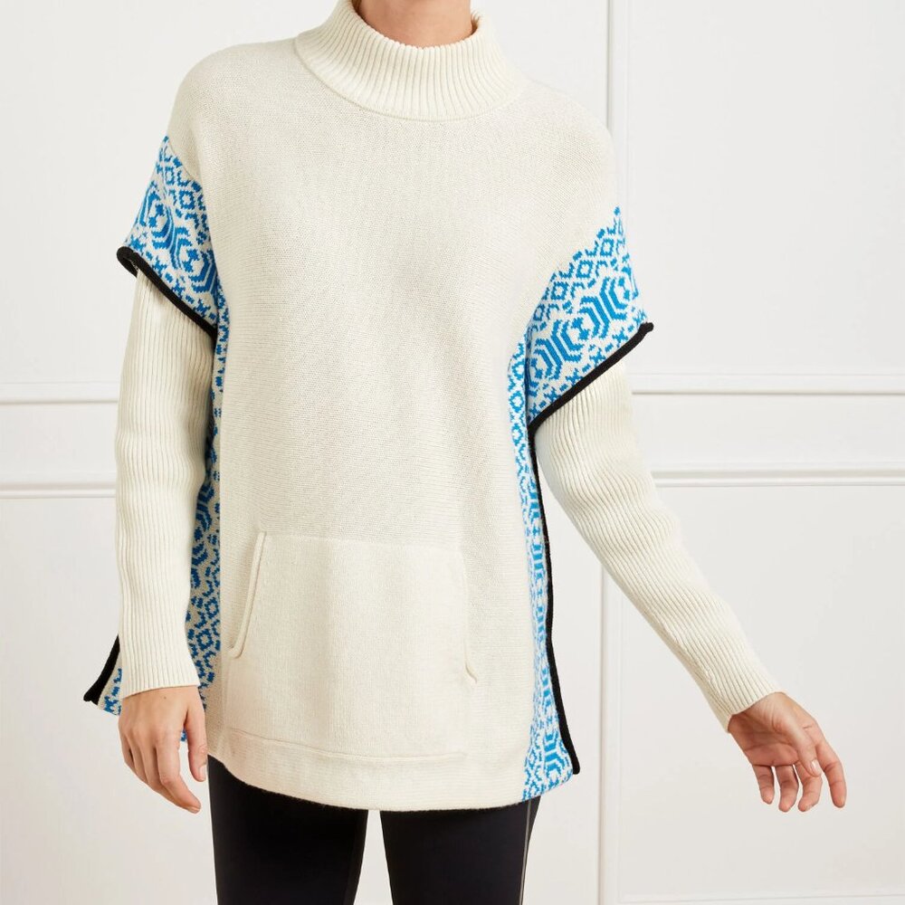 Talbots Cream and Blue Poncho Sweater